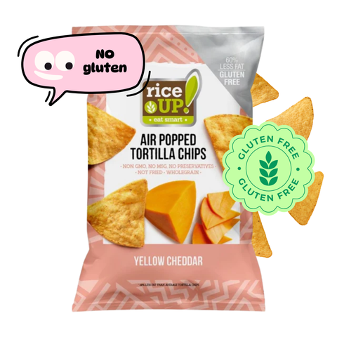 Rice Up Popped Tortilla chips Yellow Cheddar